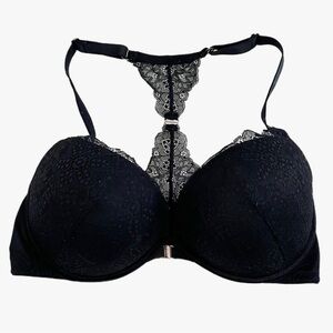 PINK Victoria’s Secret Black Lace Racerback Push-up Bra